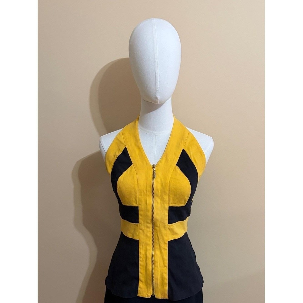 Vintage 90s Capacity Colorblock Bodycon Band-aid Tank – Yellow & Black Front-Zip